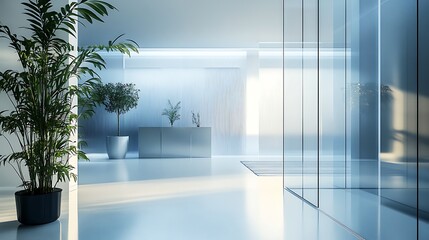 Fototapeta premium Modern, minimalist office interior design featuring clean lines and natural light.