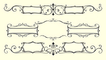 Obraz premium Calligraphic design elements . Decorative swirls or scrolls, vintage frames , flourishes, labels and dividers, isometry, with white tones