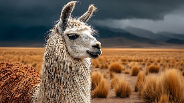Llama in Andean landscape