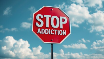 Obraz premium Stop Addiction sign against a blue sky