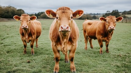 Three cows in a grassy field