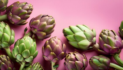 Obraz premium artichoke scattered on bright background with space for text top view
