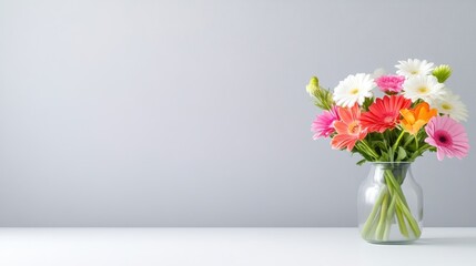 Colorful flower bouquet in clear vase