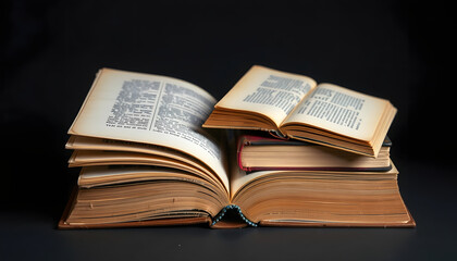 set of old vintage books isolated, angled photoshot, with white tones