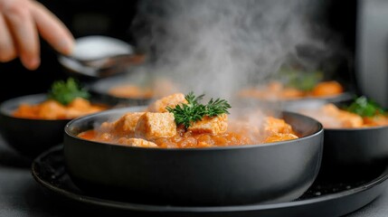 Steaming Hearty Stew in Bowls