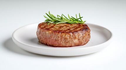 Perfectly cooked steak with rosemary garnish
