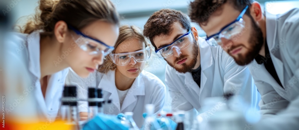 Aufkleber team collaboration in a laboratory science setting group dynamics close-up shot professional environ