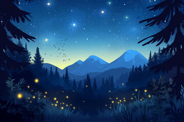 Fototapeta premium Night Sky Filled with Glowing Fireflies and Stars (Alternate View)