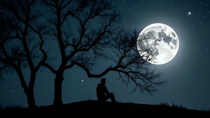 silhouette of a man sitting on the moon