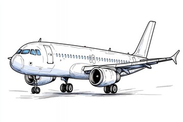 Fototapeta premium Detailed Sketch of a White Passenger Airplane