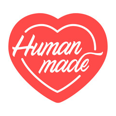 human made logo in a heart shape icon. Created by humans with love.