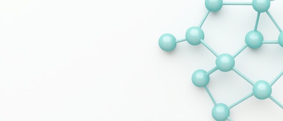 Network of abstract molecular bonds in blue tones, radiant links across a clean digital background, biotechnology and research theme, 3D illustration., copy space for text