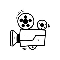 Hand Drawn Video Camera Illustration. Doodle Vector. Isolated on White Background - EPS 10 Vector