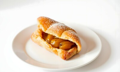 Delicious Golden Pastry Filled with Sweet Apricot Jam on White Plate