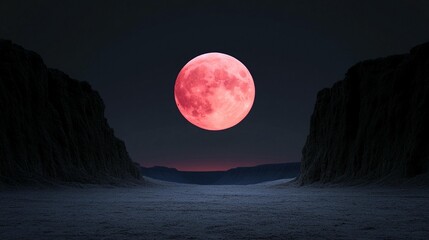 Pink moon desert night