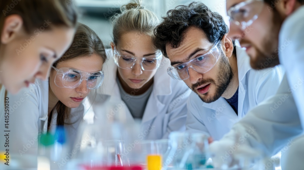 Aufkleber business team collaborating on innovative solutions in laboratory setting close-up view for teamwork