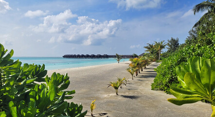 Naklejka premium water villas on a exotic maldives island