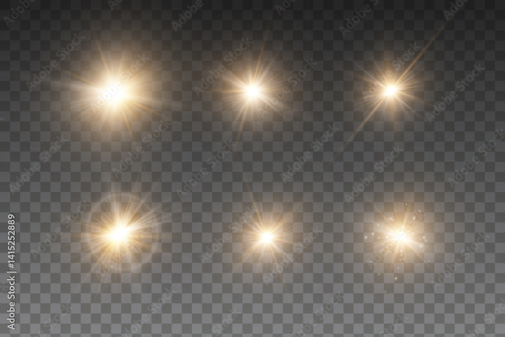 Poster light yellow star. light sunny sparkle. white light flash gold. vector illustrator. lighting effects