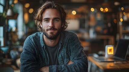 Obraz premium Confident startup founder in a modern co working space
