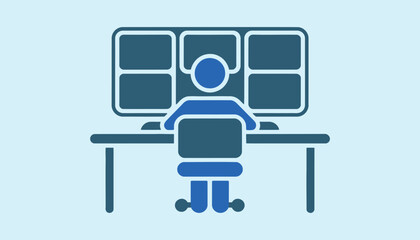 Fototapeta premium Person Working at Desk with Multiple Computer Screens