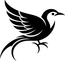 Elegant Bird Silhouette Vector Illustration With Intricate Wing Details And Flowing Tail Feathers