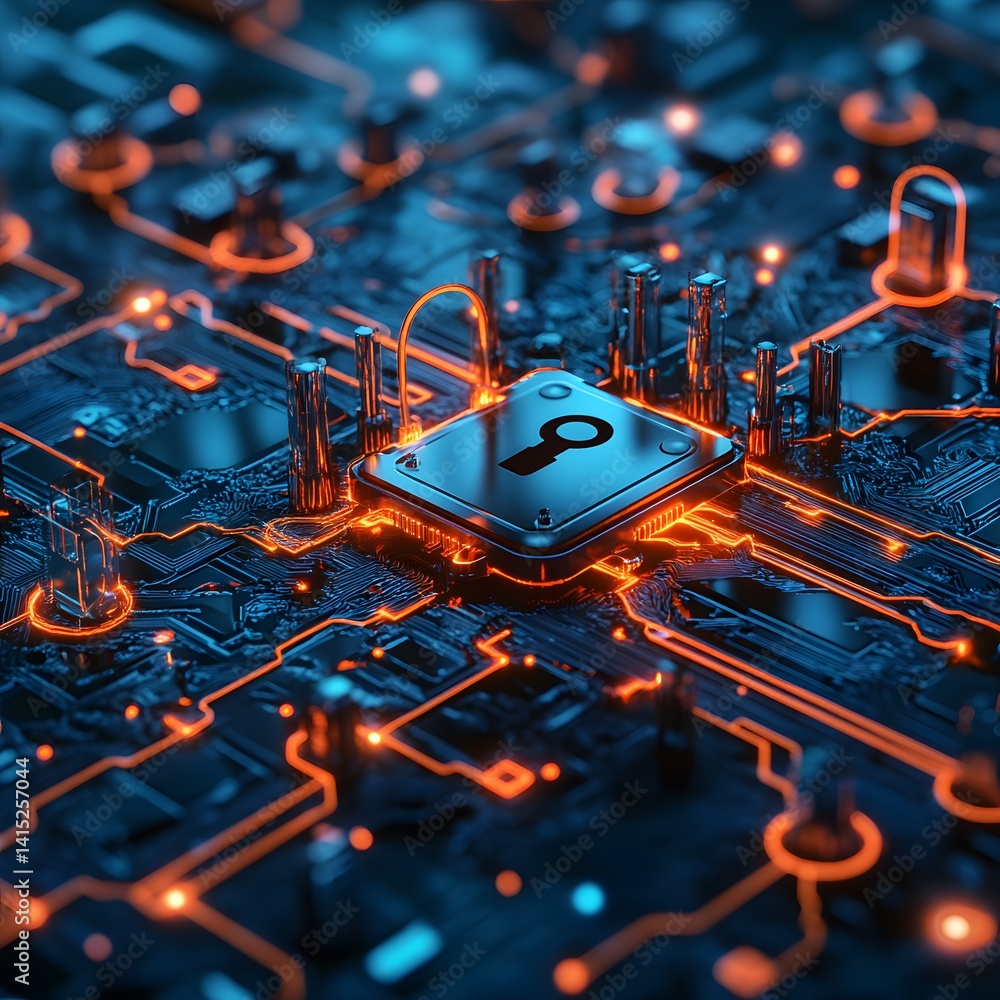 Leinwandbilder abstract digital key on a glowing circuit board, representing cybersecurity and data protection. fut
