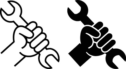 Hand Holding Wrench Icon Set Silhouette Symbol Tool Repair Vector Illustration