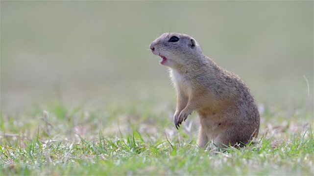 European Ground Squirrel Exploring a Meadow on a Sunny Summer Day