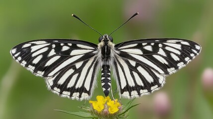 Fototapeta premium Black and white butterfly on flower
