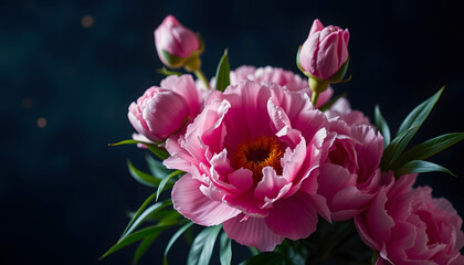 Fototapeta premium Pink Peonies bouquet with copy space, hyperrealism, with white tones