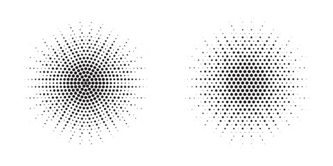 Halftone Background. Glowing light Halftone effect. Abstract grunge Starburst halftone dots background set. Star Flare, Shine light halftone texture. Retro background, pop art style.