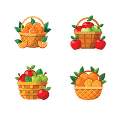Fruit Baskets Filled with Oranges and Apples