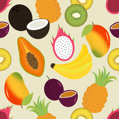 seamless pattern with tropical fruits