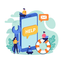 Technical Support Illustration: A whimsical illustration depicting a smartphone with a 