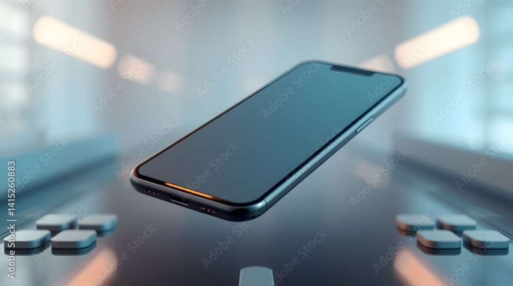 Poster sleek modern mobile phone screen ui mockup floating design