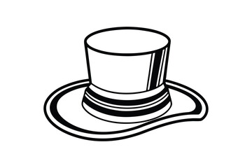 Line art illustration of a Victorian-era top hat with a satin band.eps