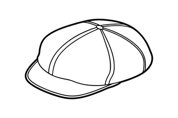 Line art illustration of a vintage flat cap with visible stitched panels.eps