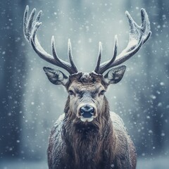 Majestic stag in winter forest