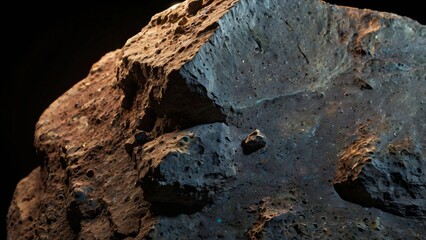 Detailed look at a meteorite rough textured surface full of cosmic mystery and sparkles