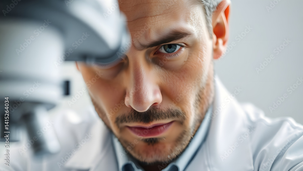 Aufkleber focused scientist examining sample under microscope in lab