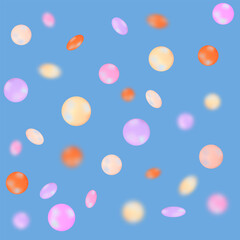 Vector Colorful chocolate candies, multicolored glazed chocolate falling isolated on blue background. Falling candied fruit,selective focus.