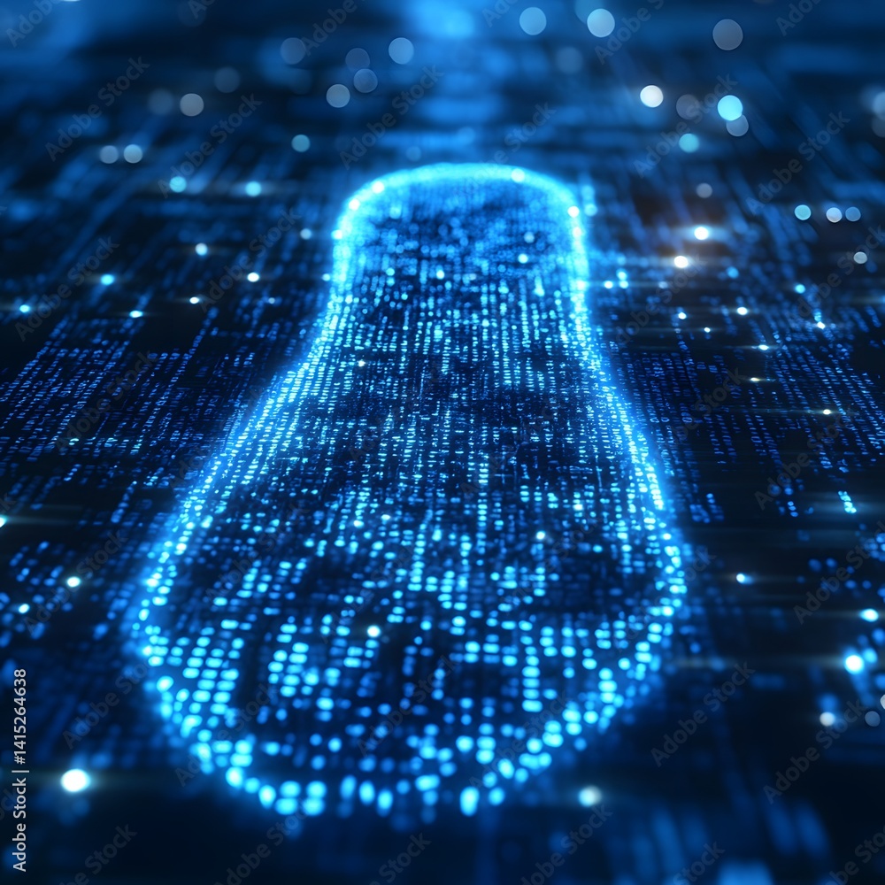 Poster abstract digital footprint image representing cybersecurity, data privacy, and the digital age. futu