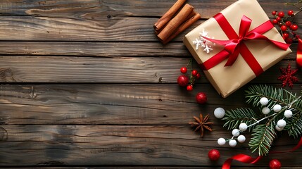 Fototapeta premium Gift, festive, wood background