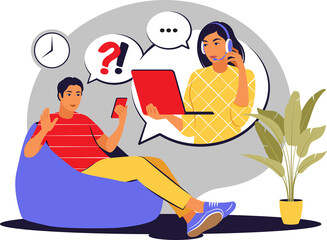 Call center concept. Clients assistance, hotline operator on transparent background.