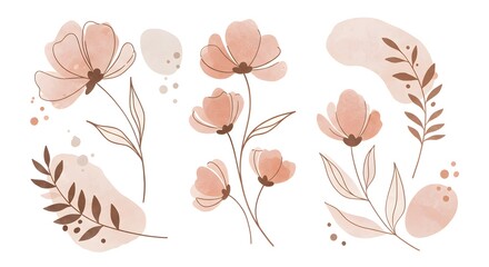 Floral Vector Graphics with Soft Watercolor Texture on White Background