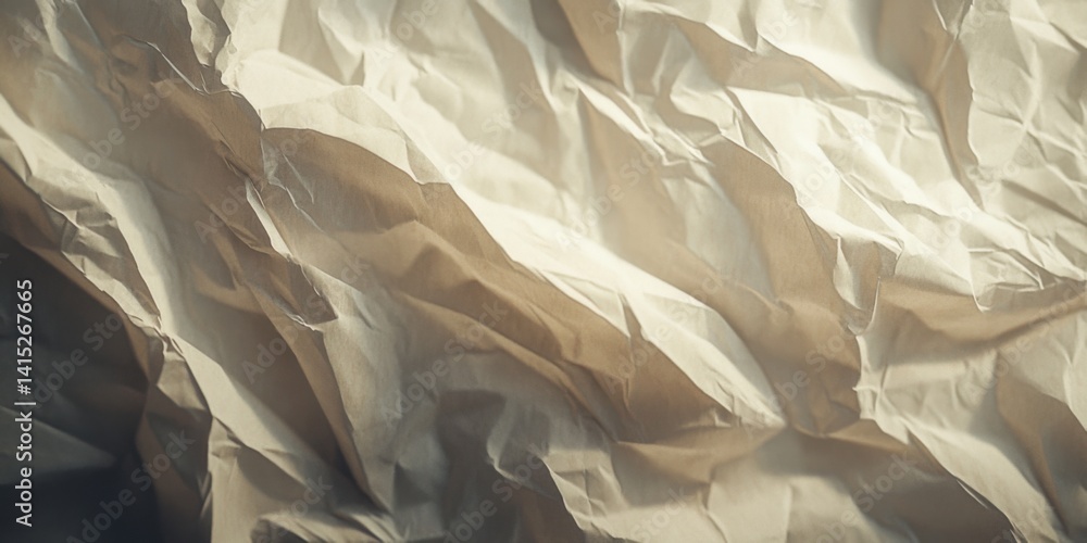 Poster textured crumpled paper surface with soft lighting creating depth and shadow effects