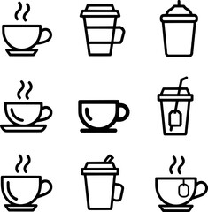 Line Art Coffee And Tea Icons Collection For Cafe Menu Or Website Graphics