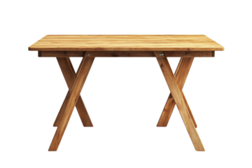 Rustic wooden table with X shaped legs perfect for farmhouse or modern d cor Natural wood grain texture and simple design Isolated on on transparent background