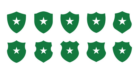 Shield icon. Shield Icon with White Star of set. badge, protection, security, safety vector on white background.