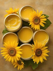 Golden sunflower oil in tins